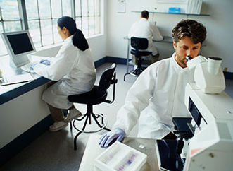 Three researcher in a laboratory