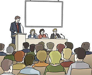 Illustration eines Sprechers mit Zuhörern