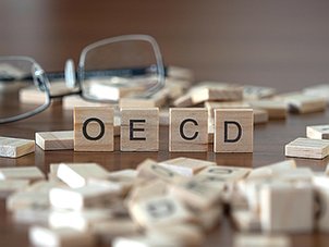 OECD spelled out in small wooden cubes