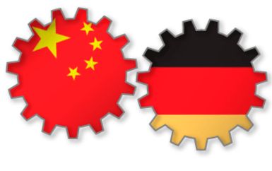 Zahnräder mit deutscher und chinesischer Flagge