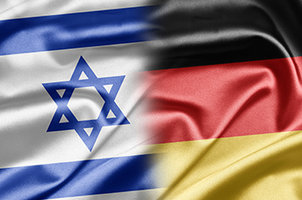 Collage aus deutscher und israelischer Flagge